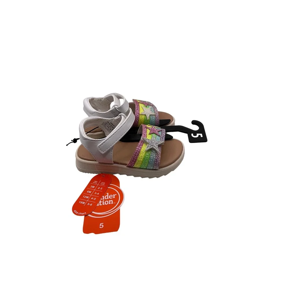Wonder Nation Toddler Girls Rainbow Glitter Star Sandals White Size‎ 5 NEW